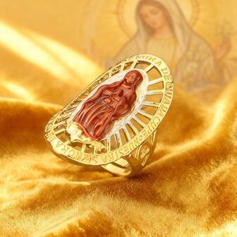 1 pieza Anillo de cobre ovalado ajustable elegante y de moda con icono religioso de la Virgen de Guadalupe, anillo de oración de fe devota, adecuado para la fe diaria, ceremonias religiosas y regalos relevantes
