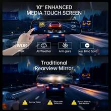 4K Ultra HD Mirror Dash Cam - 9.66" Large Screen Touch, Anti-Glare Rear View Mirror Camera With Super Night Vision, Front And Rear Dual Lens, 32GB Card Included - Luxury Edition:4K Dual Dashcam+32G Card - View 3