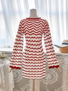 Women's Minimalist Chic Vacation Casual Fitted Bold Avant-Garde Sexy Pullover Hoodie, Spring/Summer - Brick Red and White - View 10