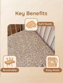 1pc Cute Orange Cartoon Pattern Soft Breathable Comfortable Muslin Baby Crib Fitted Sheet, Suitable For Newborns, Can Be Used As Newborn Gift