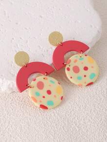 一对手工波点几何树脂吊坠耳环，适合日常、派对、旅行等各种场合佩戴。 - 彩色 - 查看 3