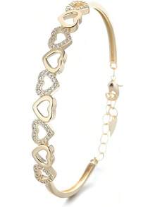 14K Gold Plated Hearts Bangle Adjustable Bracelet With Crystals In 14K Gold - 黃金 - 查看 1
