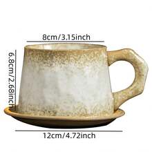 European Retro Ceramic Coffee Cup & Saucer Set, Creative Gift, Afternoon Tea Mug, Coarse Pottery Coffee/Tea Cup - Multicolor - View 5