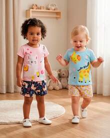 Kit Sortido 8 Peças de Roupas Infantil Bebê Menina (4 Camisetas + 4 Shorts) Kit 4 Conjuntos Bebê - Multicolorido - Visão 8