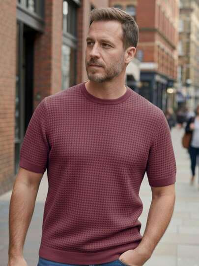 Camiseta Masculina Texturizada Casual Básica Tricô Modal Confortavél Versátil Estilosa Moda Verão