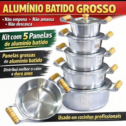 Conjunto De5 Panelas De Aluminio Fundido Grosso Polido Kit 5 Caçarola Aluminio