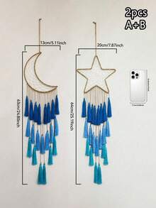 1 pieza Anillo de hierro con estrella y luna de tema de Ramadán con borla azul, decoración colgante, adorno de estrella y borla bohemio, estética vintage para sala, dormitorio y decoración festiva, arte de pared interior/exterior - Multicolor - Ver 14