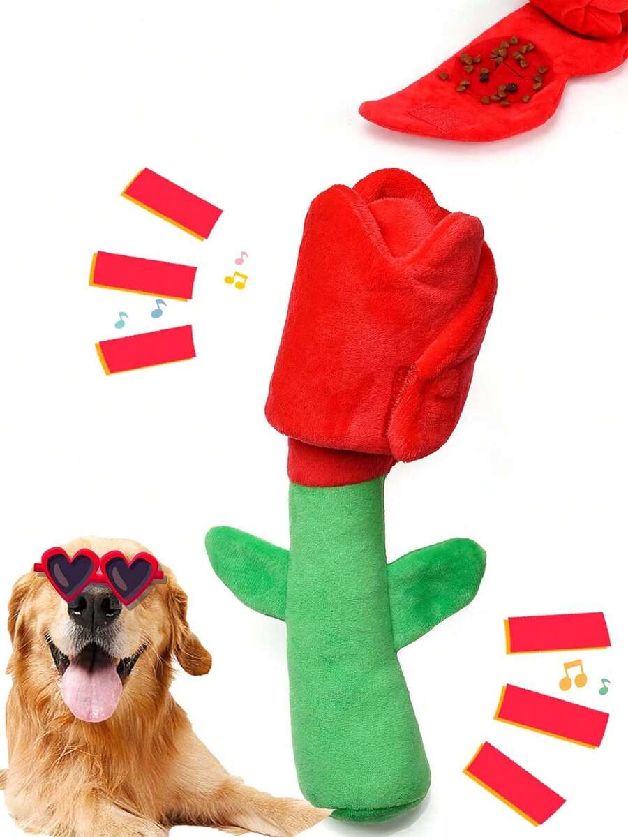 Rose Flower Dog Puzzle Toy, Plush Valentine's Day Dog Toy With Squeaky Sniff Mat, Stuffed Rose Flower Dog Toy, Valentine's Gift, Suitable For Puppies, Small, Medium, Large Dogs - Multicolor - View 1