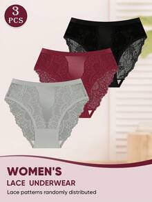 MIOTAN 3条装女士中/低腰蕾丝内裤，性感柔软透气内衣 - 彩色 - 查看 5