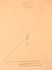 1pc Sexy Bikini Body Chain Necklace, European & American Style, Rhinestone Body Jewelry For Summer Beach - Gold - View 4