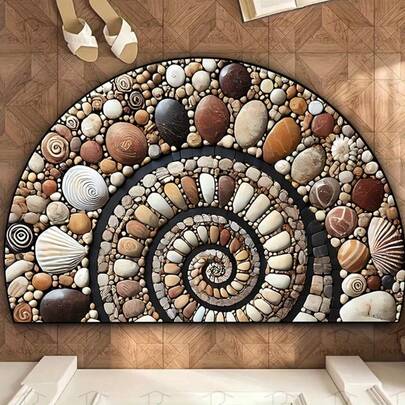 1pc HKStorage Semi-Circle Pebble & Shell Pattern Welcome Doormat, Non-Slip Washable Polyester Entrance Rug, Rubber Backing, Machine Made, Suitable For Living Room, Hallway, Bathroom, Office