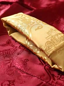 中国风男士龙纹唐装上衣，中国新年传统汉服外套 - 紅色 - 查看 3