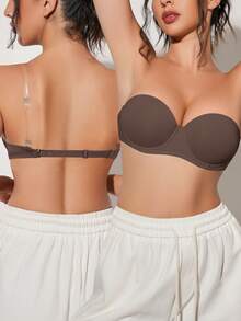 蜜桃女孩摩卡棕色衬垫文胸，性感舒适的钢圈文胸，配有可拆卸肩带 - 摩卡棕 - 查看 9