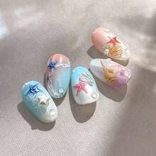 2 Sheet 5D Embossed Nail Art Stickers Se--Adhesive Nail Stickers For Summer Nail Art With Starfish Shell Design Colorful Nail Decals Conch Nail Supplies For Women Manicure Decorations - 樣式1 - 查看 3