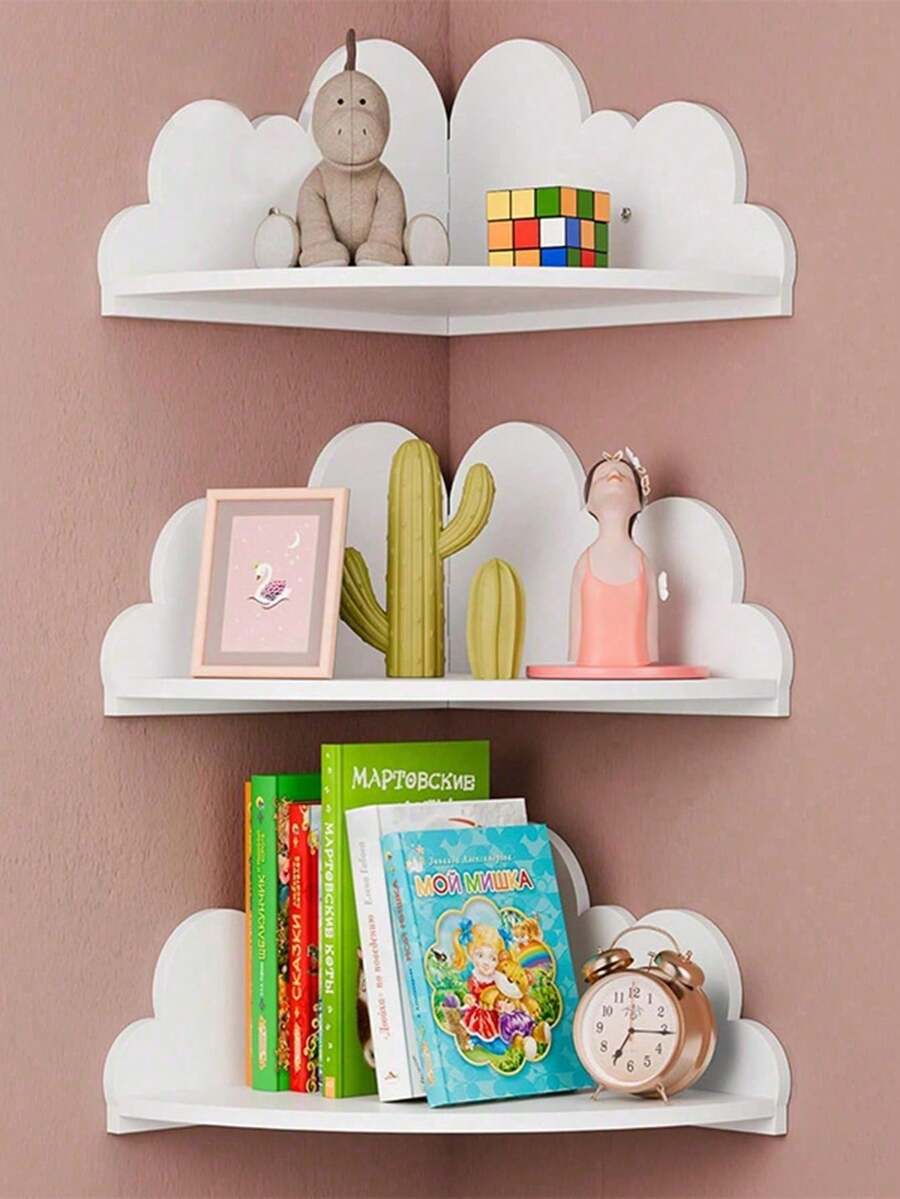 1pc Cloud Shaped Wall Shelf, Cute Wall Decor & Storage Rack For Kids Room Corner - White - View 1