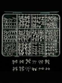 120pcs 3D Silver Bow Nail Art Charms, 12-Grid Y2K Alloy Bow Nail Art Charms, Luxury Shiny Silver Bow Nail Art Studs, 12 Types Silver Bow Nail Art Charms DIY - Multicolor - View 6