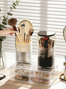 1pc Automatic Pop-Up Makeup Brush Holder, With Press-Down Lid - Dust-Proof Cosmetic Storage, Space-Saving Design, Suitable For Vanity, Bathroom Countertop, Travel - Can Hold Brushes, Pens, Eyeliners, Brow Pencils - Great For Home, Salon Or On-The-Go, For Cosmetics, Stationery And Small Items, Multi-Functional Stand-Up Makeup Brush Organizer , Makeup Room Decor,Makeup Bag,Travel Essential - Multicolor - View 6