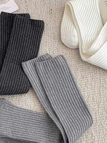 1 Par de Meias Altas de Lã Merino Finas, Primavera/Verão; 1 Par de Meias Altas Caneladas, Primavera/Outono - Multicolorido - Visão 10