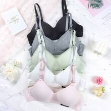 5pcs/Set Teen GirlBras, Wireless Bras For Developing Breasts, Comfortable Bras To Prevent Sagging, Adjustable Straps, Non-Removable Pads, Suitable For 13-16 Years Old Girls - Multicolor - View 3