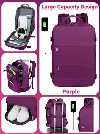 1개 대용량 경량 휴대용 여행용 백팩 여성용 작업 가방 휴대 수하물, 수하물 스트랩 디자인 포함. 신발 칸막이가 있는 프레피 스쿨 백팩. TSA 친화적인 기능 및 USB 충전 포트가 있는 방수 비즈니스 대형 데이 팩 위켄더 가방. 항공사 승인 슬림 내구성 노트북 백팩, 대학 가방 컴퓨터 가방, 남녀 선물, 외출용, 대용량, 내구성, 경량 및 방수