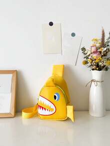 1pc Cartoon Shark Print Nylon Fabric Zipper Closure Casual Crossbody Bag, Suitable For Ramadan And Daily Use - A - View 13