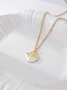 1件白色珐琅优雅时尚贝壳吊坠项链，海洋主题扇贝沙滩项链，适合旅行、派对、度假佩戴 - 彩色 - 查看 4