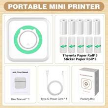 迷你贴纸打印机，配备热敏标签贴纸纸，无墨热敏贴纸制作器，迷你口袋打印机，适用于照片、日记、笔记、学习、家庭办公、圣诞礼物、万圣节装饰、返校季和其他场合。 - 彩色 - 查看 21