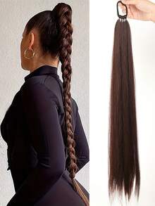 Extensión de cola de caballo sintética recta de 26 pulgadas de largo con banda elástica - Pieza de cabello versátil para mujeres - Multicolor - Ver 9