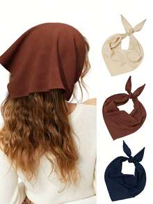 1-3pcs Teens/Young Adults Solid Color Fabric Large Triangle Headscarf Headband - Multicolor - View 11