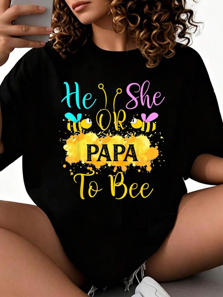 Revelación de Género ¿Qué Será? - Camiseta de Papá Él o Ella 2026 nuevas camisetas impresas para mujeres, estilos populares, camisetas de primavera para mujeres, camisetas de invierno, camisetas de para mujeresás vendidas - Negro - Ver 1