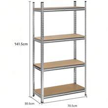 MIKOMIKA Galvanized Steel Metal Storage Shelving Unit With 5 MDF Shelves, Silver, 180x90x40cm - 4 Baldas: 30,5x70,5x140,5 cm - Xem 2
