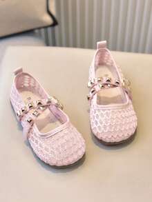 1 Pair Girls' Mesh Breathable Hollow-Out Slip-On Flat Shoes, Suitable For Summer Casual Wear - Pink - View 3