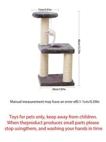 1pc Three-Tier Cat Climbing Frame Linen Braided Columns Felt Base Cat Claw Grinding Toy Cats Climb Treehouses Frame Interactive Cat Scratching Post With Hanging Mouse Hard-Wearing Cat Supplies