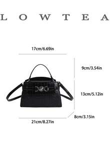 low tea Túi xách nữ họa tiết vải thiều mùa hè mới, túi đeo chéo thời trang có dây đeo điều chỉnh được, túi đeo vai đơn màu trơn cao cấp trang trí kim loại, túi công sở tiện dụng. - màu đen - Xem 3