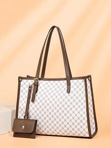 复古时尚别致小众单肩腋下印花高品质女士通勤手提包 - 白色 - 查看 3