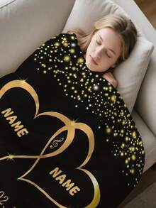 1件黑色金星双心定制奢华毛毯，情侣周年纪念纪念毯，可定制姓名/文字，柔软亲肤，可机洗，可爱定制，独一无二，个性化，送给家人、伴侣的理想礼物，适用于沙发、床、茶室、卧室、客厅、餐厅 - 彩色 - 查看 7