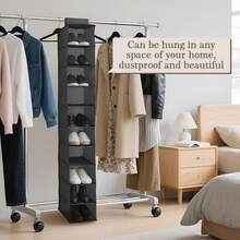 Euuztu Sadnyy 10-Shelf Hanging Closet Shelf Shoe Organizer With Dust Cover Hanging Closet Organizer Dorm Essentials Girls Boys Clothes Storage Hats And Handbags, 10 Kg Load Capacity (Black) - 灰色 - 查看 3
