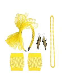 1/6件套80年代霓虹色性感短款渔网手套、耳环、项链、蕾丝发带，趣味角色扮演派对服装，化妆舞会配饰，复古休闲 - 多色 - 查看 14