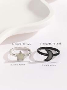 ATLVXJL 2件套发光情侣/友情/亲情主题星月夜光情侣戒指，休闲饰品，适合日常佩戴和节日礼物 - 彩色 - 查看 11