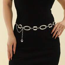 1 pièce Chaîne de taille en métal ovale, accessoire mode minimaliste pour robe de costume, ceinture de taille en alliage de zinc de couleur unie décontractée pour femmes, toutes saisons - Même style décliné en plusieurs couleurs - Voir 3