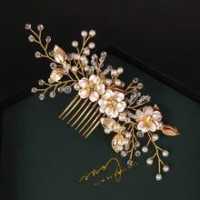 1 pieza Peine de hierro elegante, accesorio de cabello para novia y boda, adecuado para todas las estaciones - Dorado - Ver 7