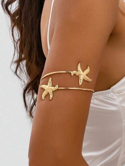 1pc Fashionable Casual Starfish Arm Cuff Bracelet, Beach Resort Accessory For Women