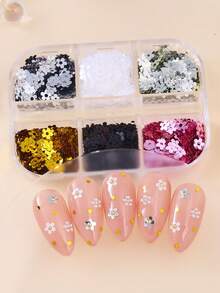 6 miếng dán móng tay hình hoa anh đào mini lấp lấp lánh, họa tiết hoa mùa xuân màu bạc vàng hồng đen trắng, phụ kiện móng tay sáng bóng, dụng cụ làm móng chuyên nghiệp, thích hợp cho các bạn gái tự làm móng. - Nhiều màu - Xem 6