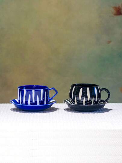 1/2 st. keramiska 230 ml lattekaffekoppar med fatset, högkvalitativt porslin, söta och för par/individer, mjölk, malt, frukostkopp, kreativ lattekonst, kontorsmugg med tallrik