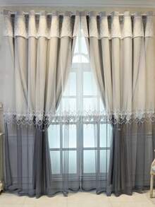 1pc Grey European Luxury 3D Embroidered Double-Layer Blackout Curtain, Blocks UV, Sheer Privacy, Suitable For Bedroom, Living Room, Versatile Home Decor, Heat & Sun Blocking, Double-Layer Curtain - Multicolor - View 5