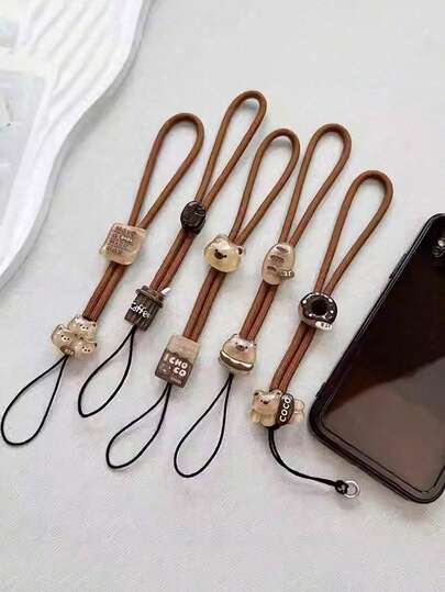1pc Cartoon Brown Glitter Bear Nylon Lanyard, Short Wrist Strap, Sturdy Phone/Camera Anti-Drop Hanging Cord