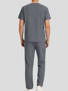 Conjunto de uniforme de enfermero para hombres, con parte superior y pantalones elásticos con múltiples bolsillos, ropa de trabajo para médicos/enfermeros - Gris - Ver 3