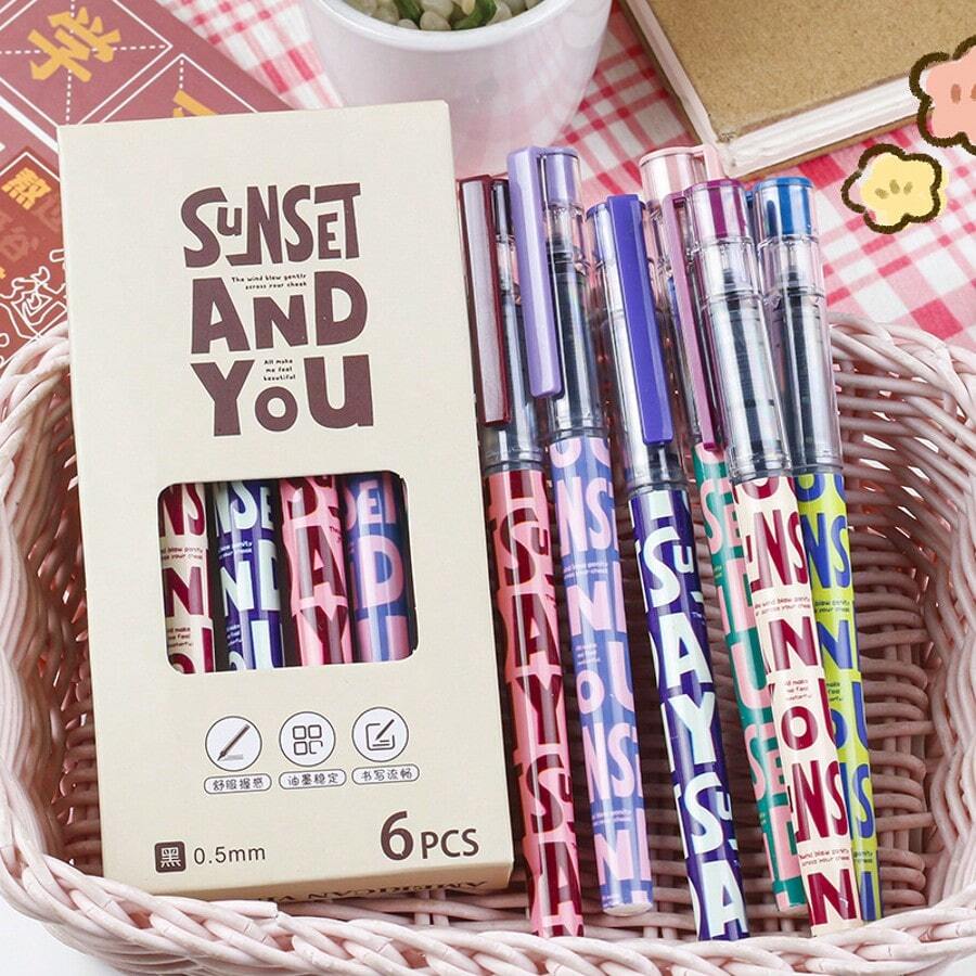 6支/9支装液体墨水圆珠笔，黑色墨水，美式风格，适用于学生、办公、书写，返校用品 - 彩色 - 查看 1