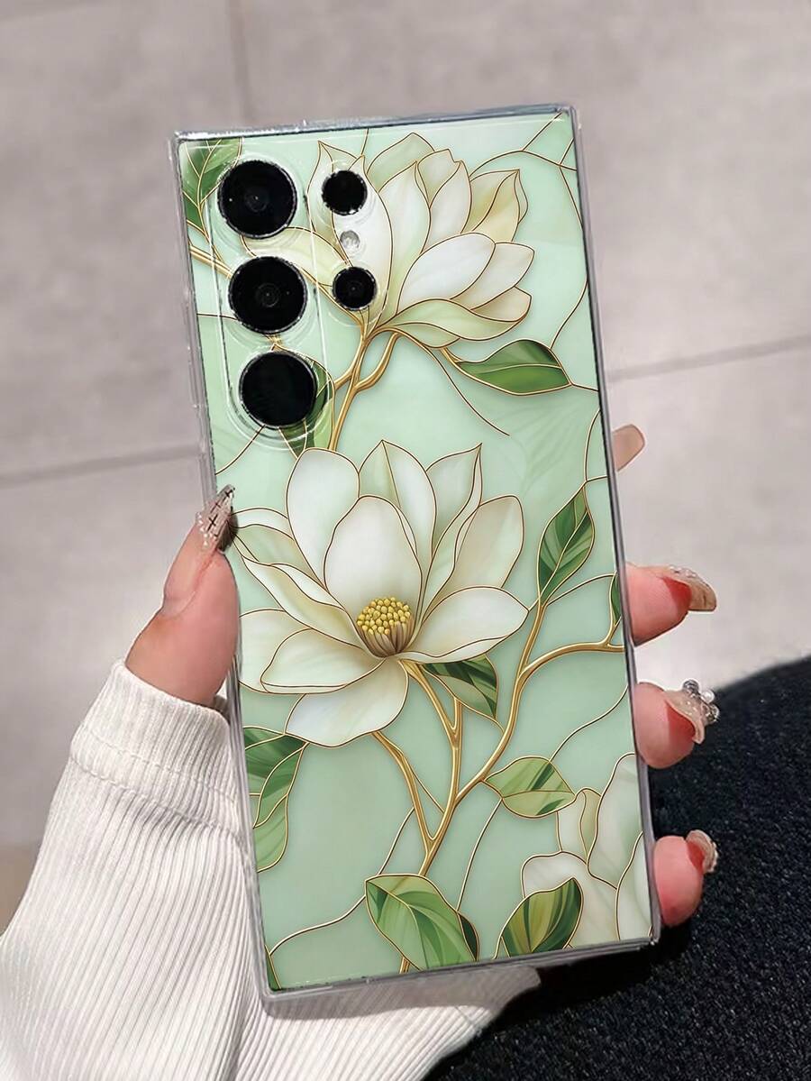 1pc Thick Transparent Floral Painted Anti-Drop Phone Case, Compatible With Samsung Galaxy S26/S26PLUS/S26 Ultra, S25/S25PLUS/S25 Ultra, A17/A07/A16/A36/A26/A56/A50/A12/A32/A52/A72/A51/A21S/A13/A14, S24/S24PLUS/S24Ultra, S22/A52/A53/A54/A55, 11/12Pro/12/12X/13Pro/14Pro/15Pro, Redmi 10/9/Note9/12c/Note11pro/Note8Pro - Multicolor - View 1