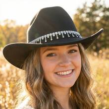 Stylish White Western Cowboy Hat With Rhinestone  Fringe For Party  Vacation - Black - View 10